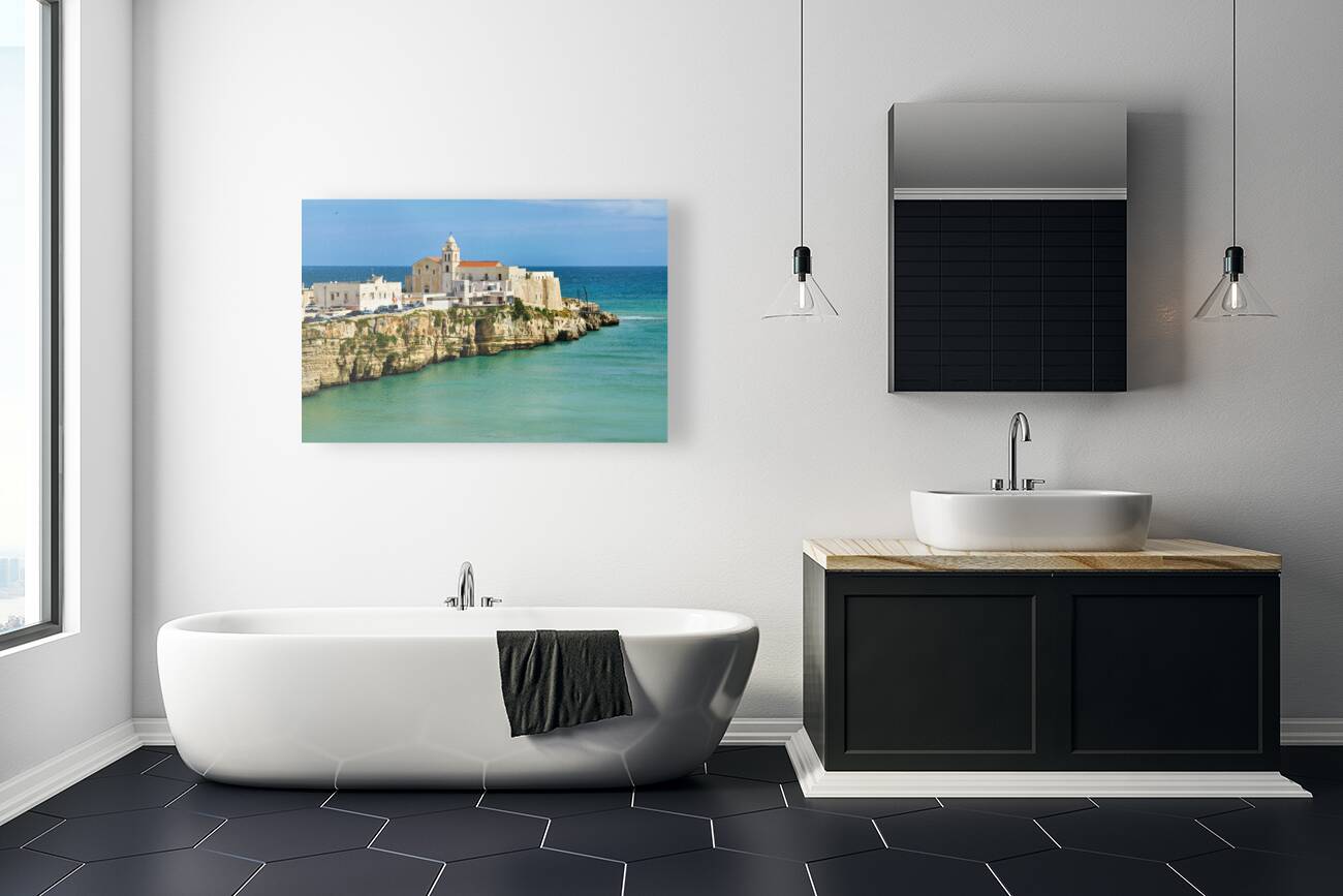 Vieste Gargano. Apulia Puglia Italy. Cape San Francesco and San Francesco church Reproduction