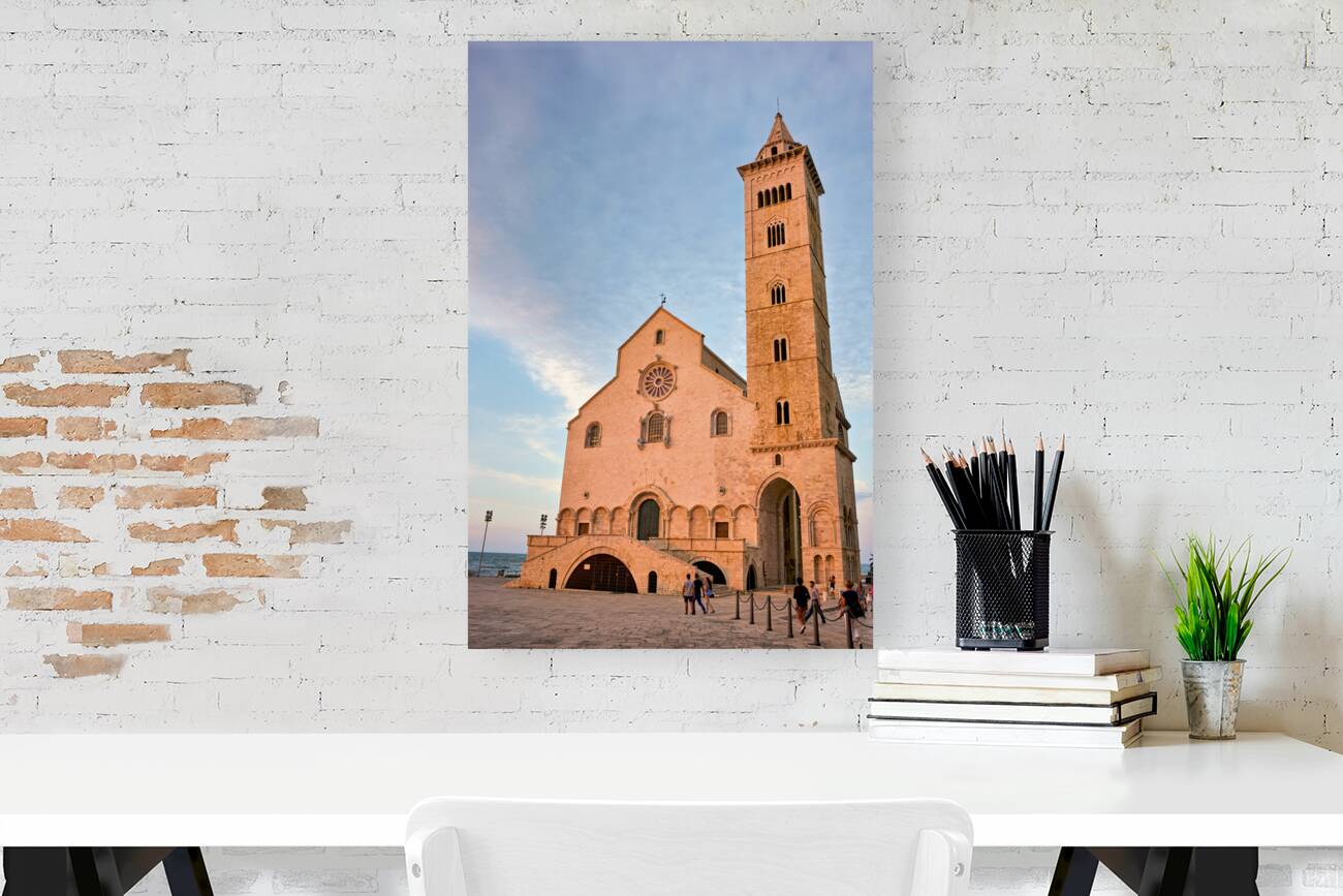 Apulia Puglia Italy. Trani. Basilica Cattedrale Beata Maria Vergine Assunta dedicated to Saint Nicholas at dusk Reproduction