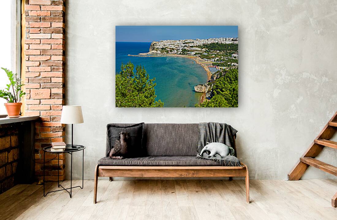 Apulia Puglia Gargano Italy. Elevated view of Peschici Reproduction