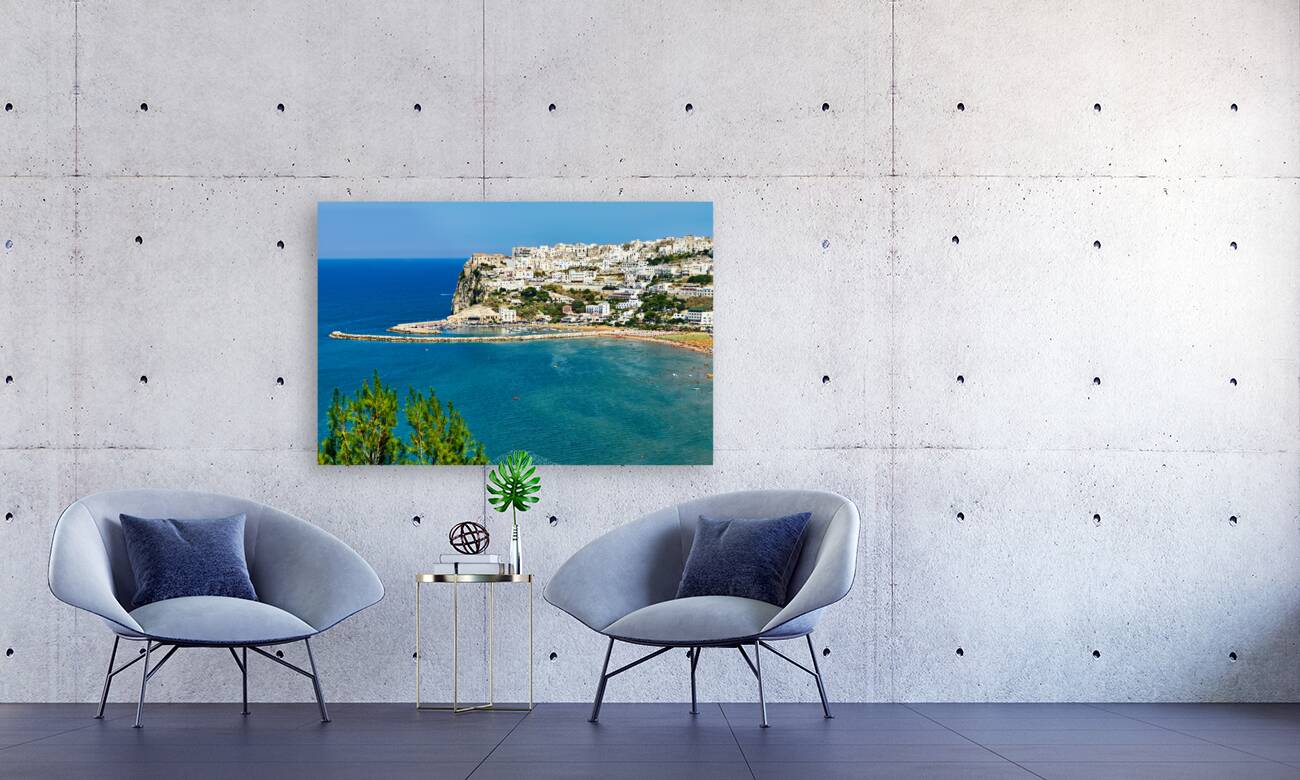 Apulia Puglia Gargano Italy. Elevated view of Peschici Reproduction