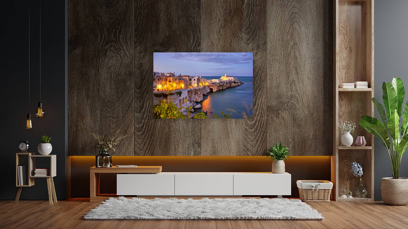 Vieste Gargano. Apulia Puglia Italy. Cape San Francesco and San Francesco church at sunset Reproduction