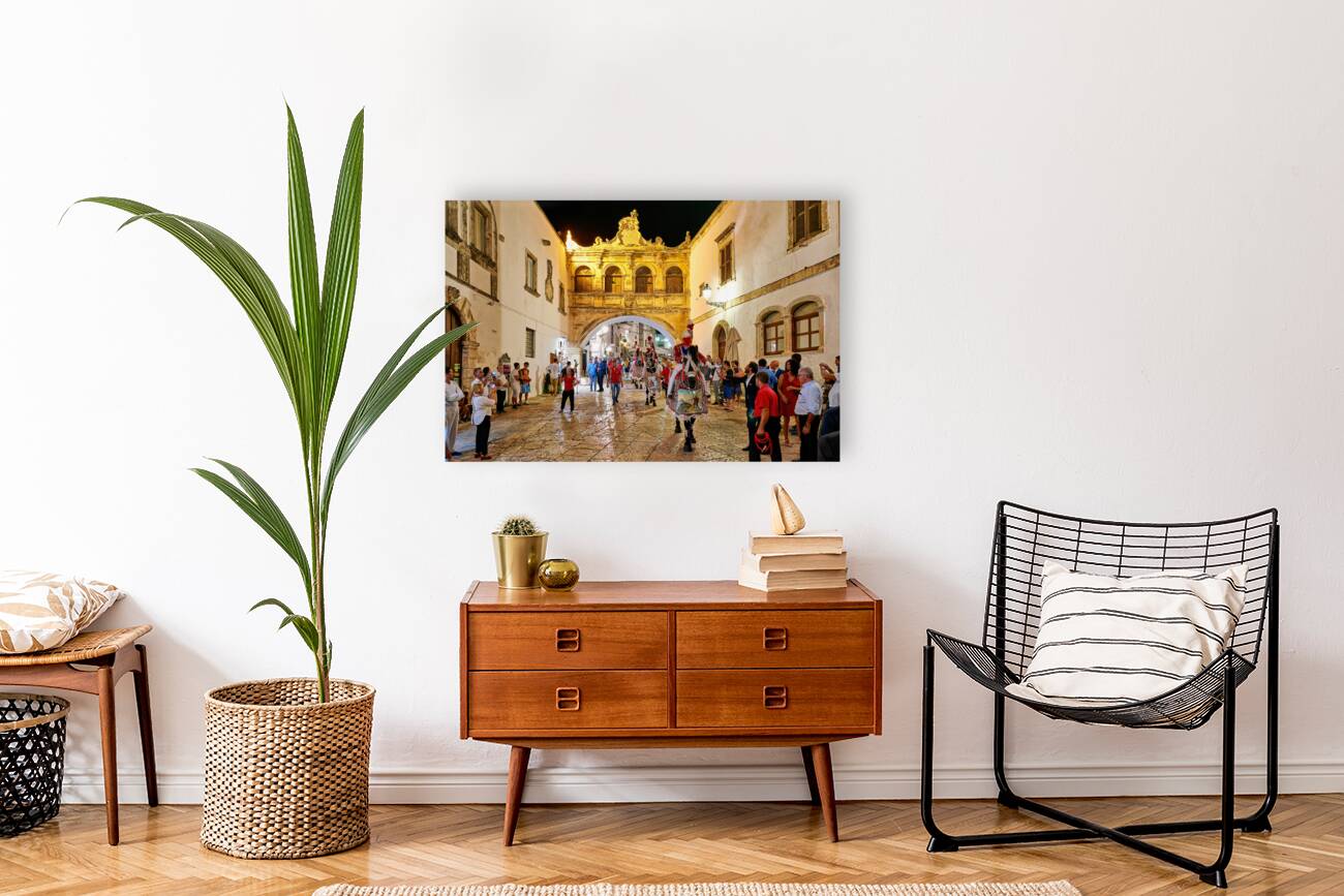 Apulia Puglia Italy. Ostuni. Festival of Saint Orontius. The cavalcata a procession of horses in the streets of the town Reproduction