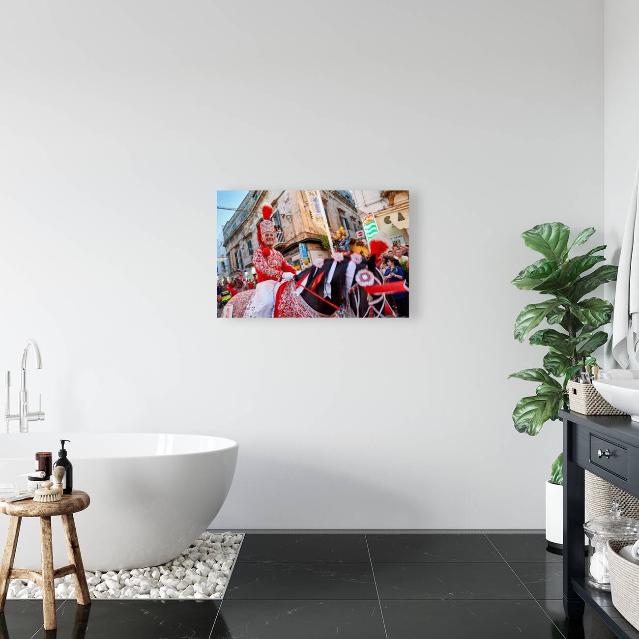 Apulia Puglia Italy. Ostuni. Festival of Saint Orontius. The cavalcata a procession of horses in the streets of the town Reproduction