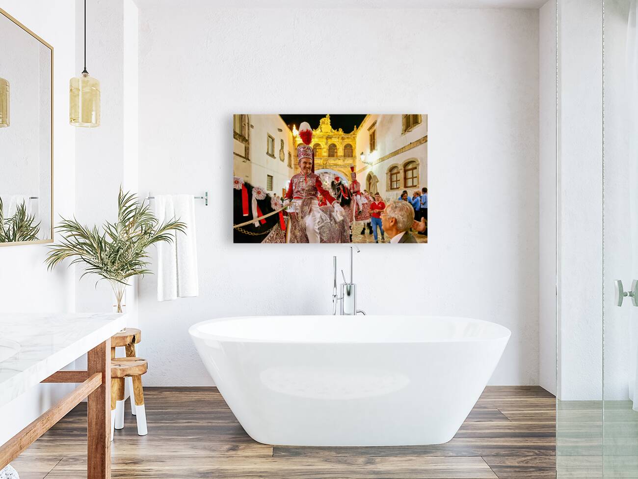 Apulia Puglia Italy. Ostuni. Festival of Saint Orontius. The cavalcata a procession of horses in the streets of the town Reproduction