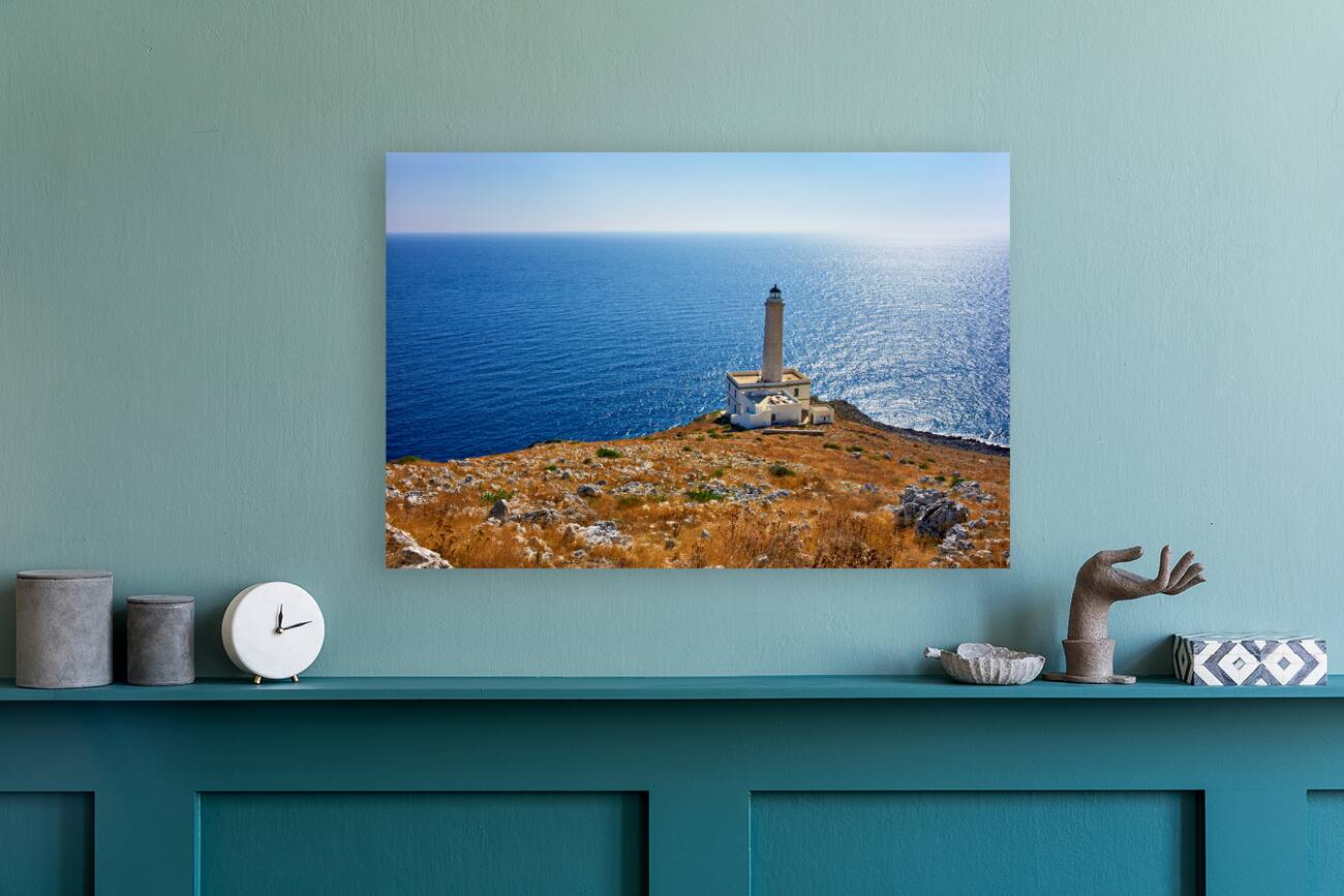 Apulia Puglia Italy. The lighthouse at Cape Palascia Capo dOtranto. The easternmost point of Italy Reproduction