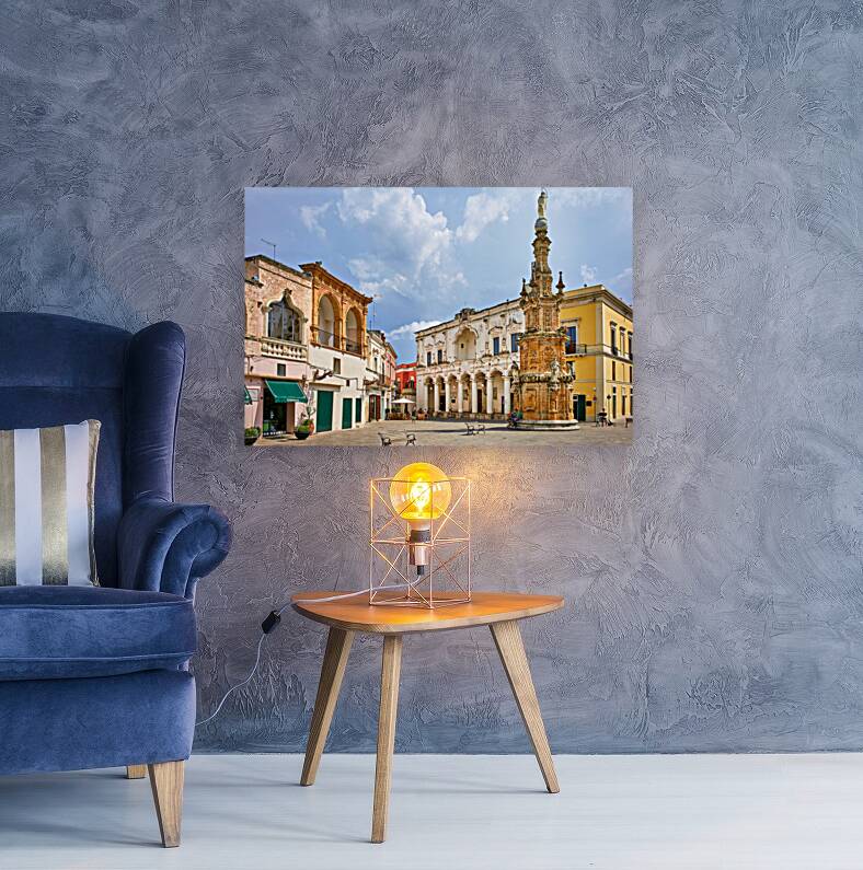 Salento. Apulia Puglia Italy. Nardò. Salandra square. 18th century column Reproduction