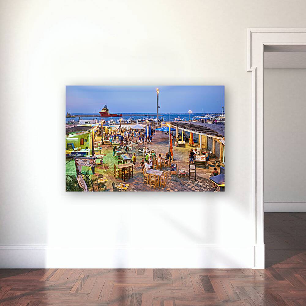 Salento. Apulia Puglia Italy. Gallipoli. Fish restaurants at the harbour Reproduction