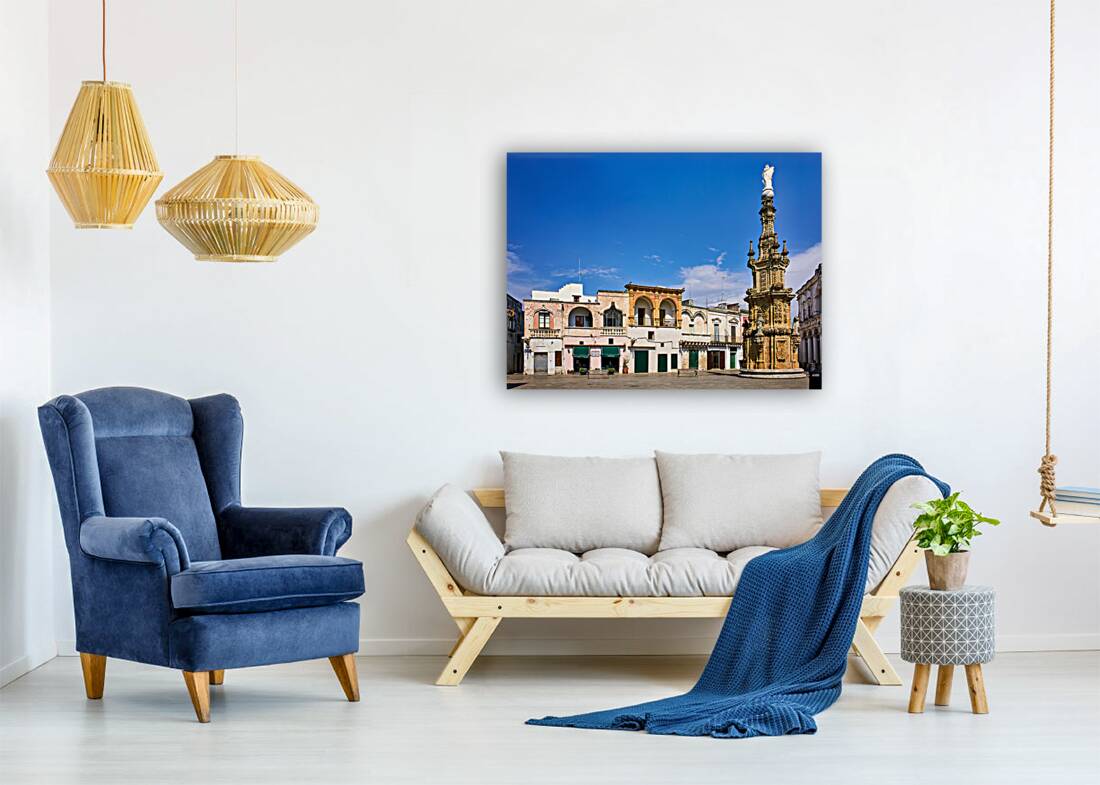 Salento. Apulia Puglia Italy. Nardò. Salandra square. 18th century column Reproduction