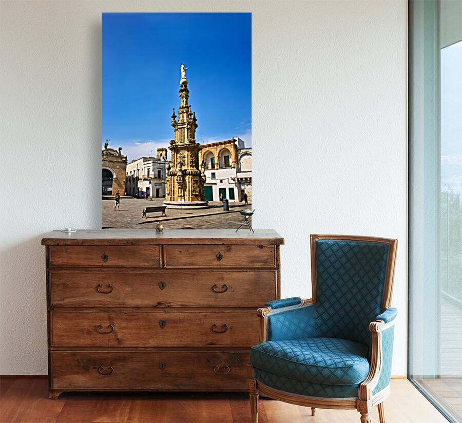 Salento. Apulia Puglia Italy. Nardò. Salandra square. 18th century column Reproduction