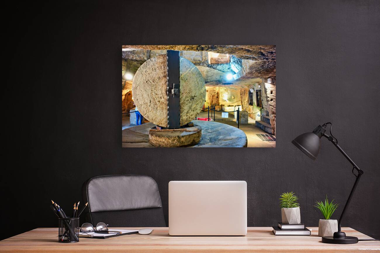 Salento. Apulia Puglia Italy. Gallipoli. Old olives crusher. Frantoio Oleario Ipogeo di Palazzo Granafei Reproduction