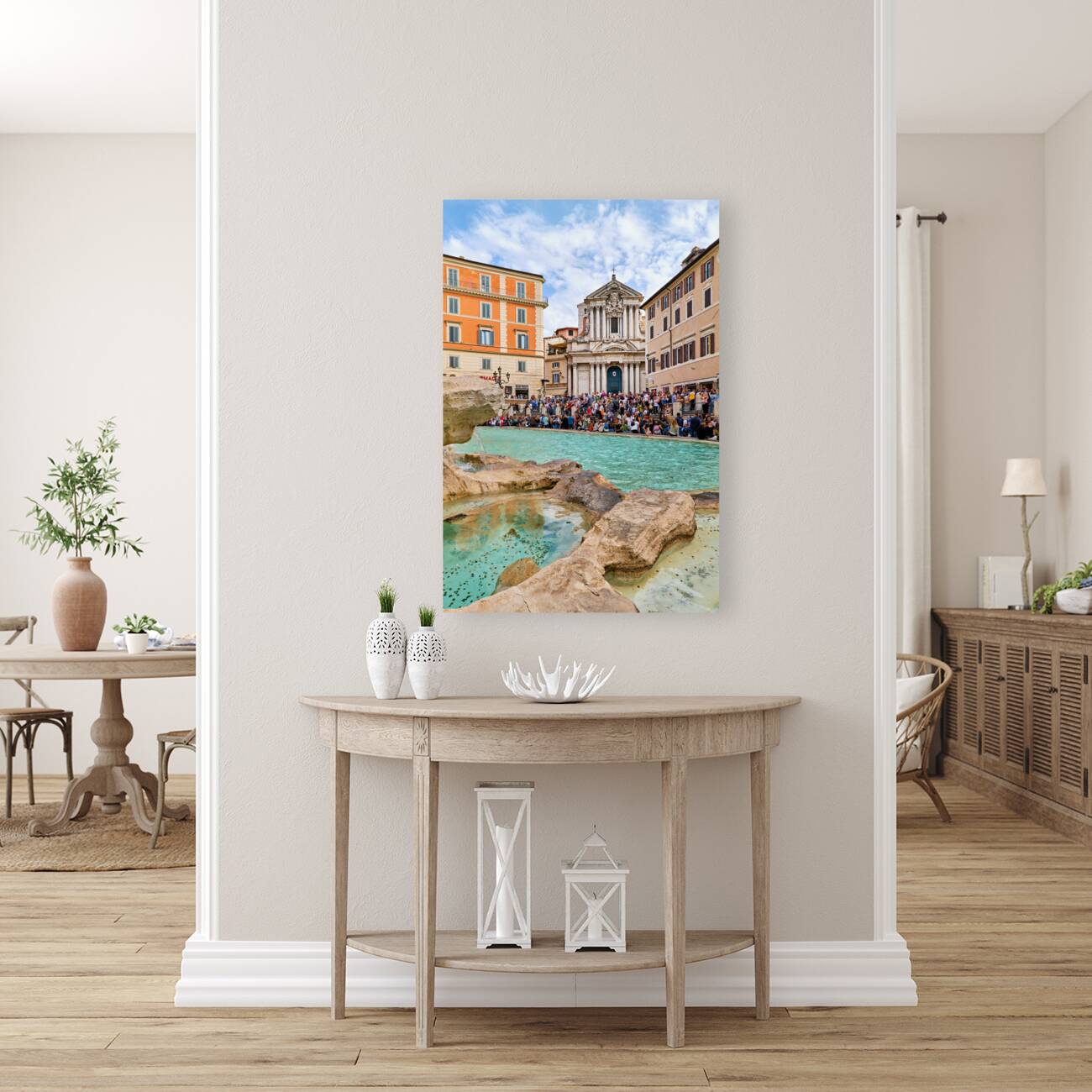 Rome Lazio Italy. Crowd of people at Trevi Fountain Reproduction