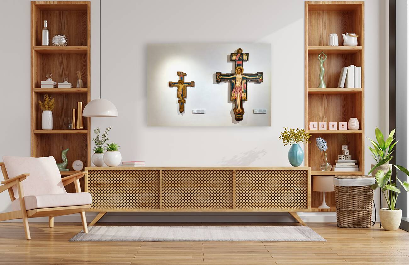 Rome Lazio Italy. The Galleria Nazionale dArte Antica or National Gallery of Ancient Art an art museum in Palazzo Barberini. Medieval crucifix by Berlinghieri and Machilone Reproduction