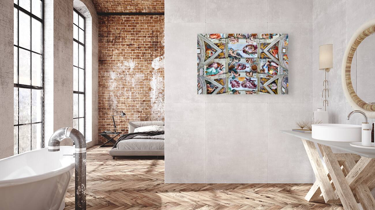 Rome Lazio Italy. The Vatican Museums in Vatican City. Sistine Chapel by Michelangelo. The ceiling Reproduction