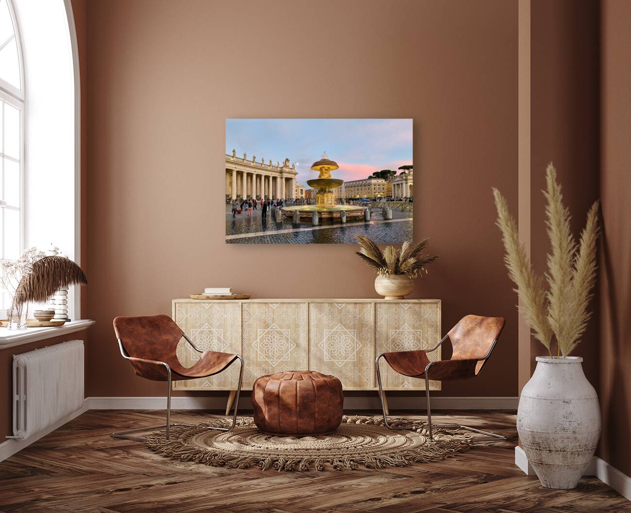 Rome Lazio Italy. Saint Peters Square at dusk. The fountain by Bernini Reproduction
