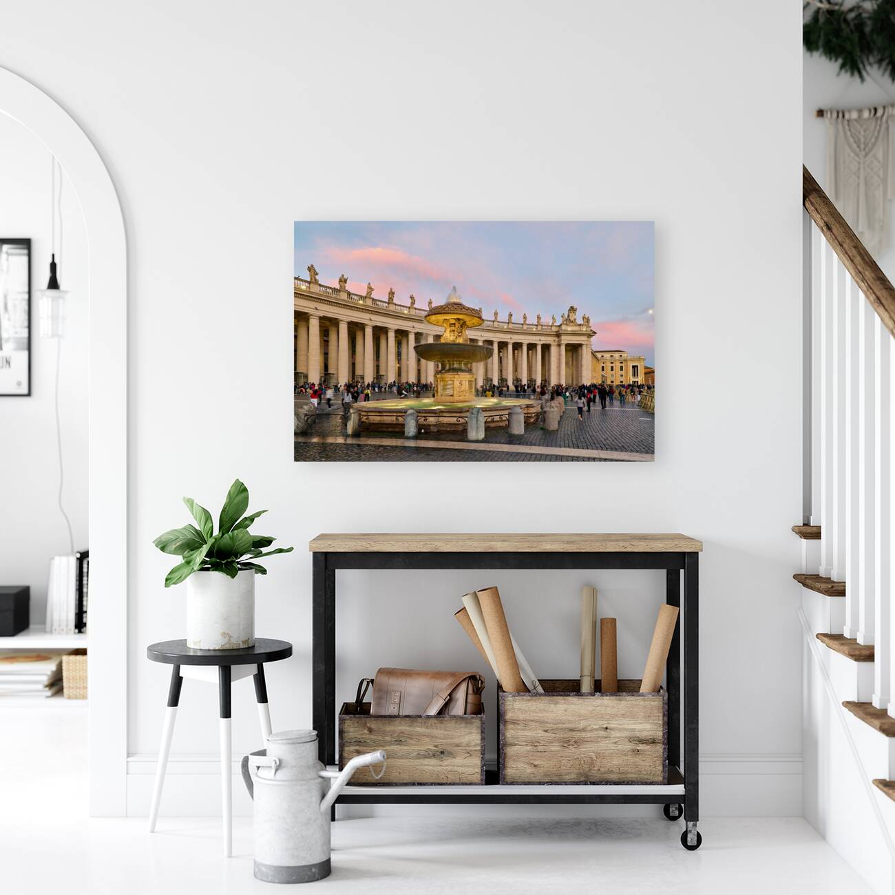 Rome Lazio Italy. Saint Peters Square at dusk. The fountain by Bernini Reproduction