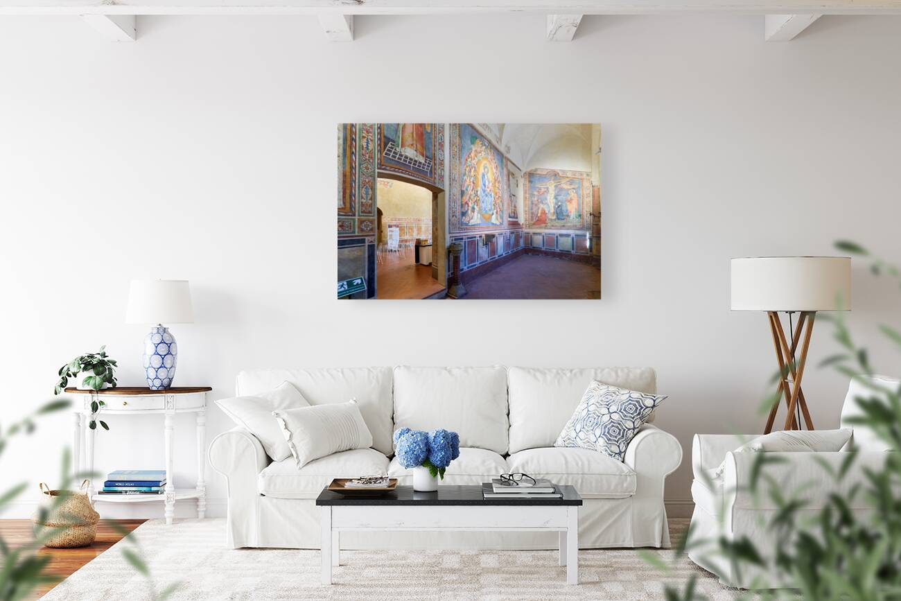 San Gimignano. Tuscany. Italy. Frescoes in the church of San Lorenzo in Ponte. Madonna col Bambino in gloria Madonna with Child in Glory by Simone Martini Reproduction