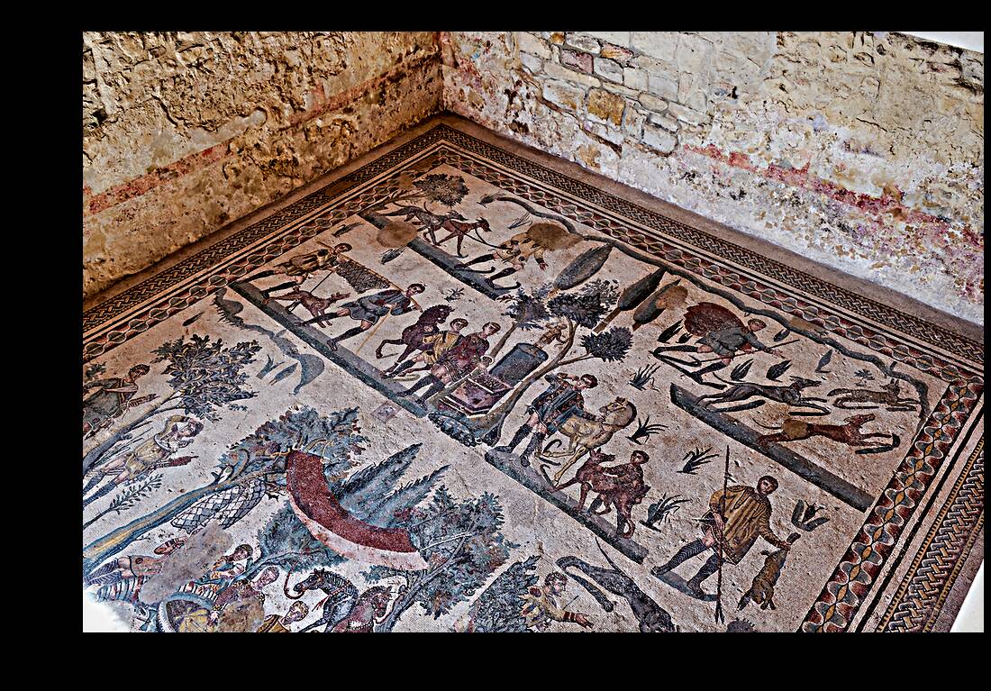 Mosaics at Villa Romana del Casale Roman Villa in Piazza Armerina Sicily Italy Reproduction