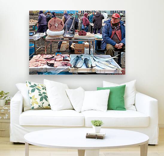 Piscaria the street daily market in Catania Sicily Italy. Fresh fish meat vegetables Reproduction