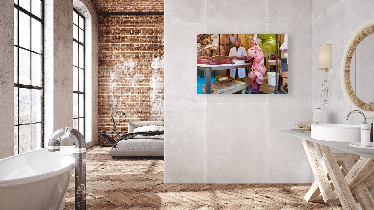 Piscaria the street daily market in Catania Sicily Italy. Fresh fish meat vegetables Reproduction