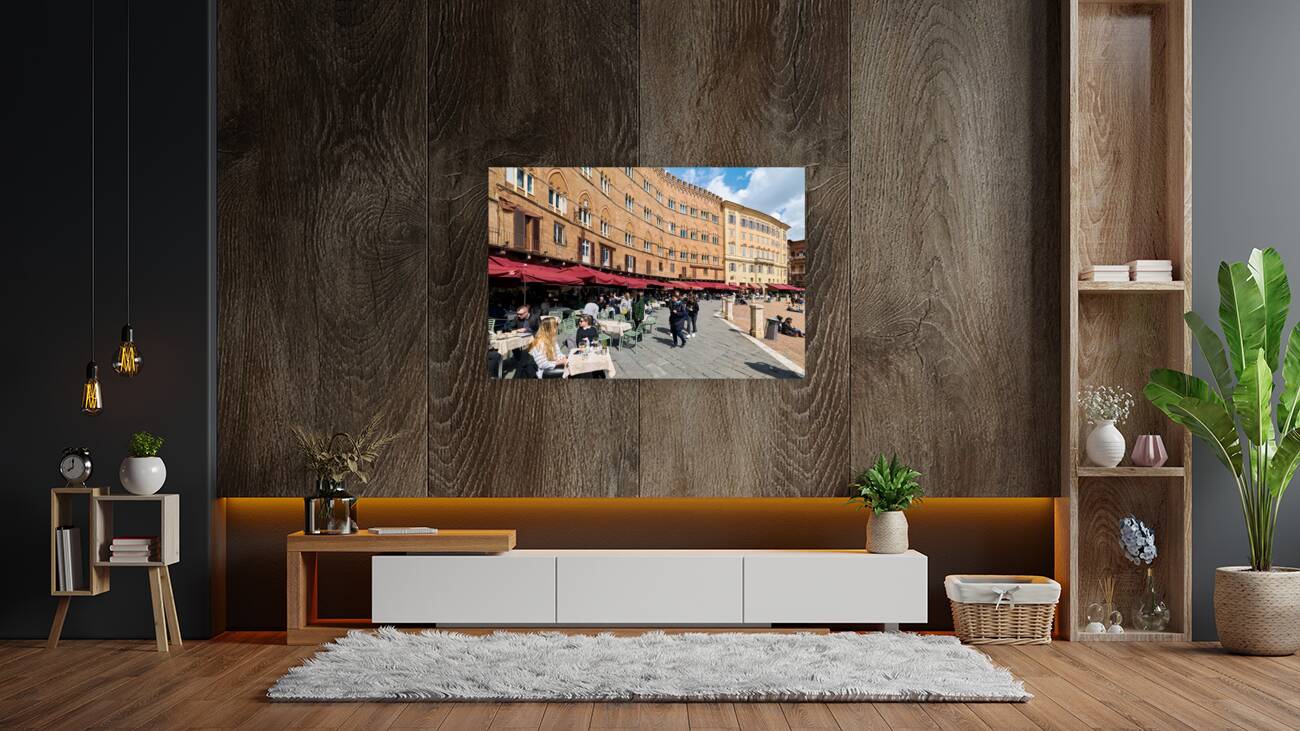 Siena Tuscany Italy. Restaurants in Piazza del Campo Reproduction