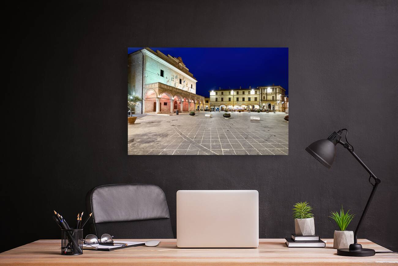 Montefalco Umbria Italy. Piazza del Comune at sunset Reproduction