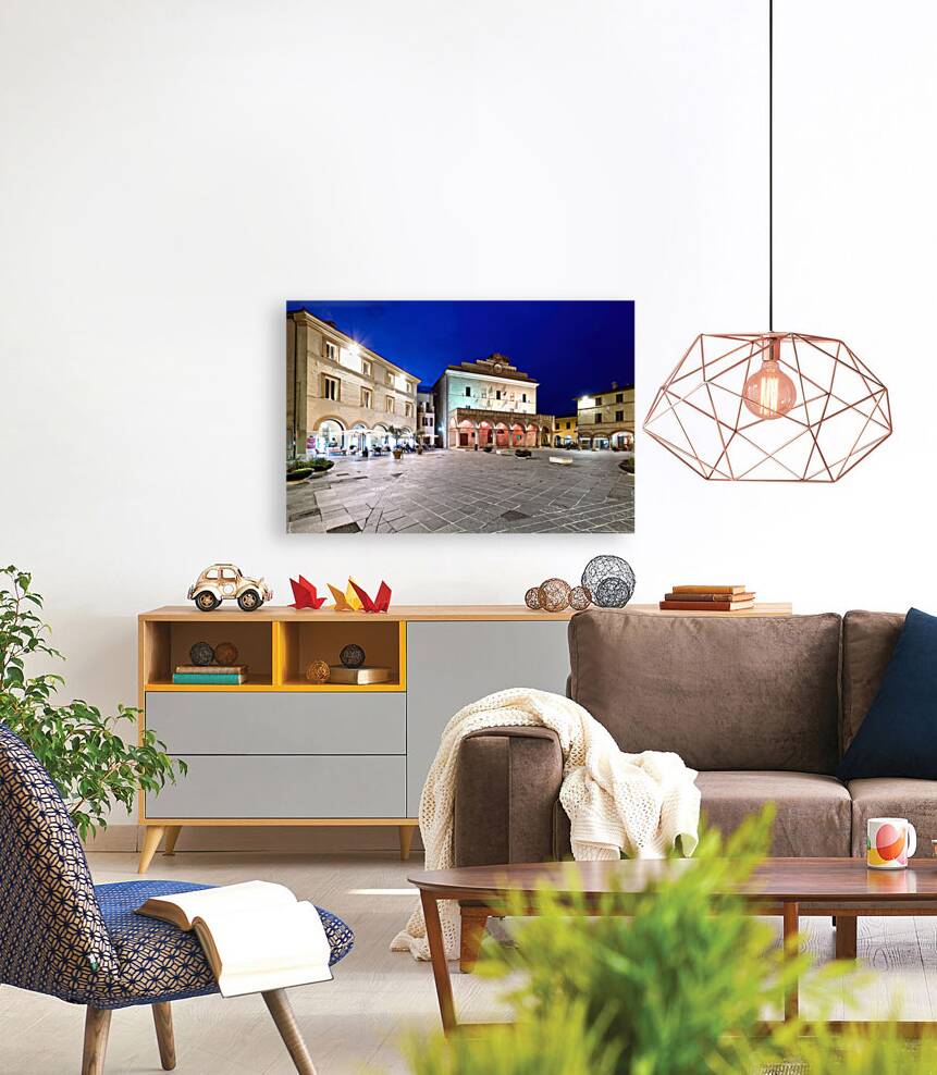 Montefalco Umbria Italy. Piazza del Comune at sunset Reproduction