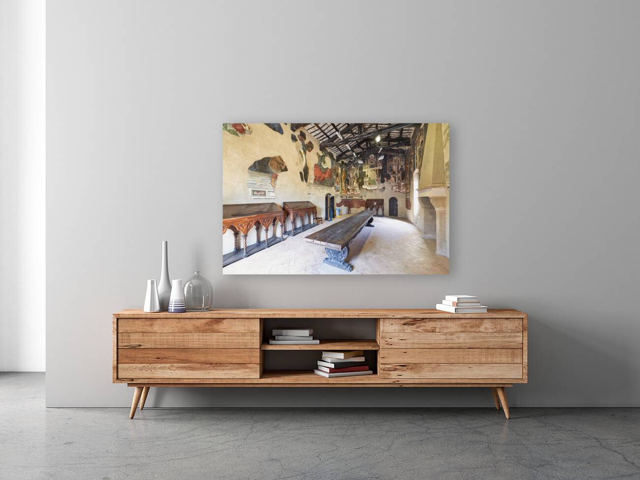 Foligno Umbria Italy. Frescoes at Trinci Palace Palazzo Trinci a patrician residence and museum. Reproduction