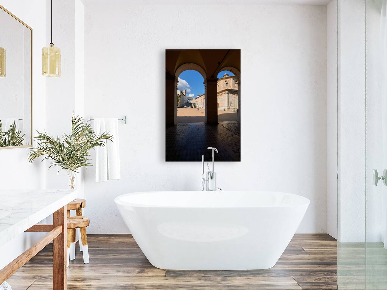 Spoleto Umbria Italy. Piazza del Duomo the theatre and Chiesa di SantEufemia Reproduction