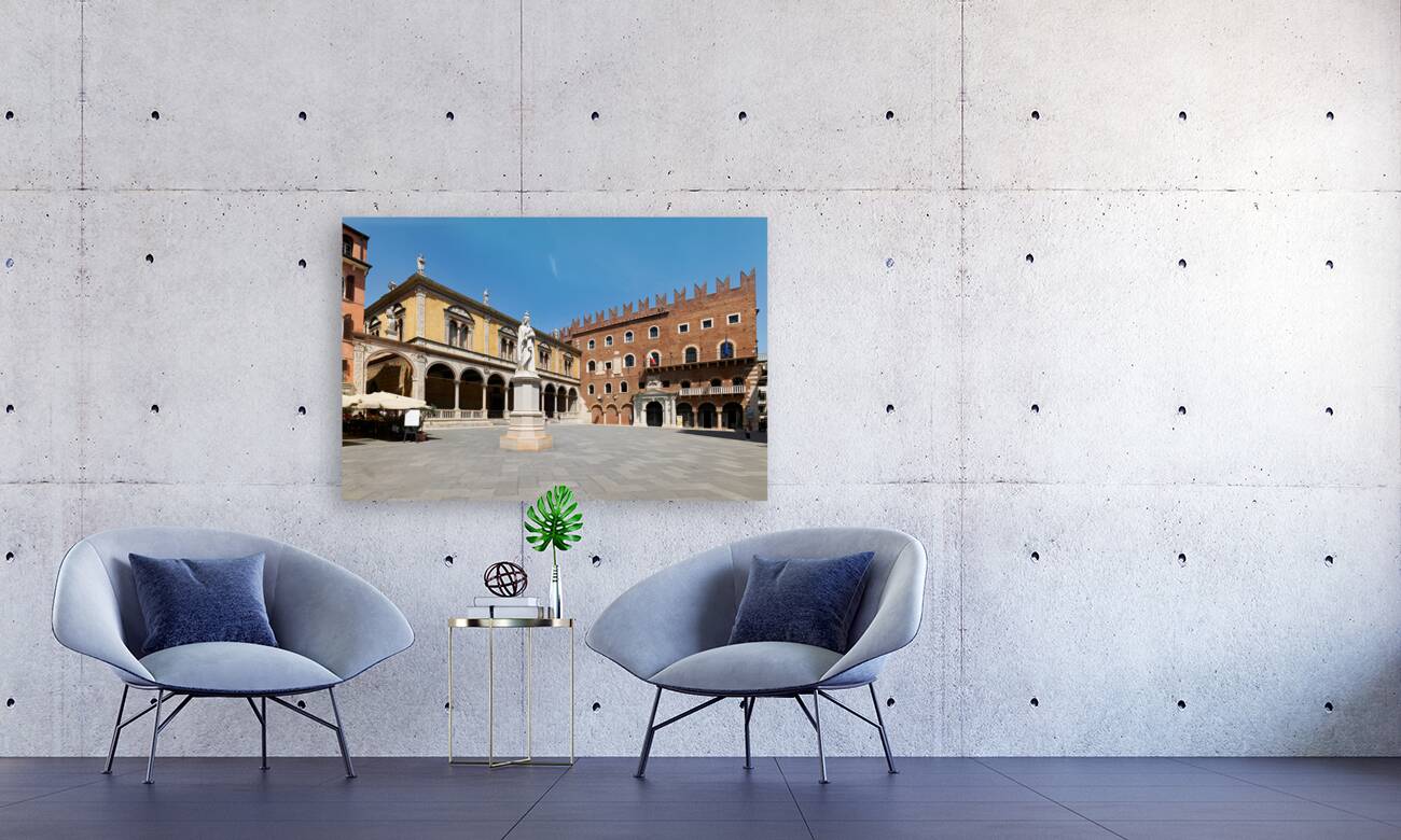 Verona Veneto Italy. Piazza dei Signori with the monument to Dante Reproduction