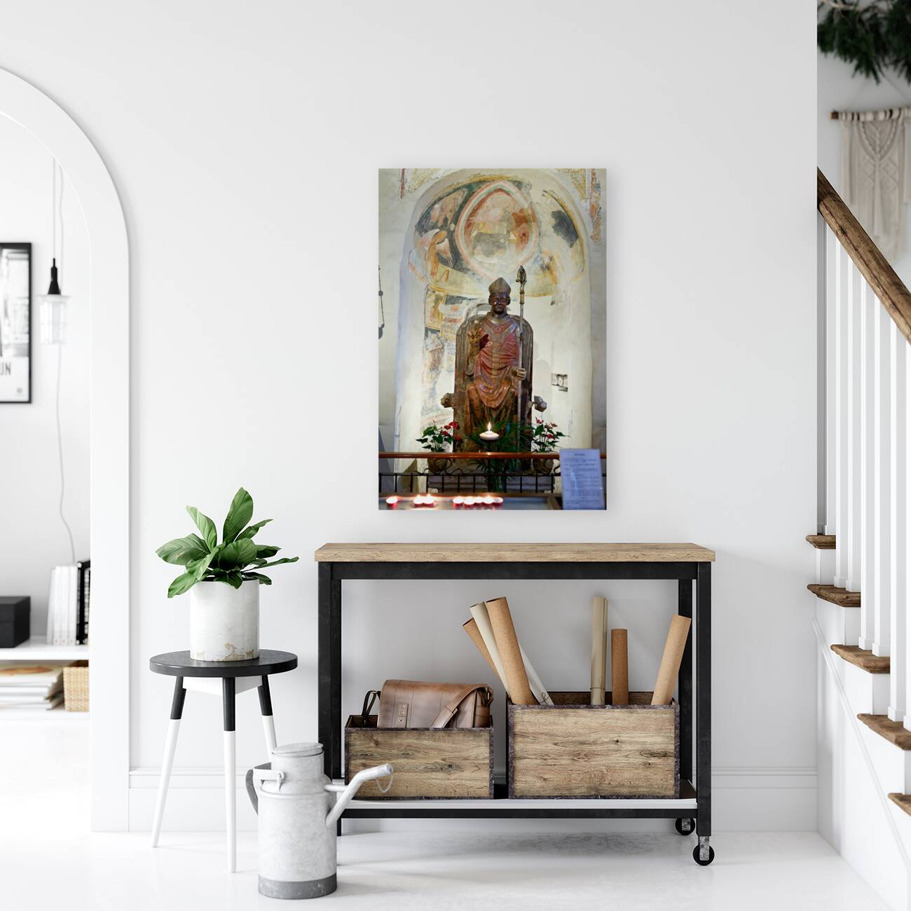 Verona Veneto Italy. The Basilica of San Zeno. The statue of smiling San Zeno Reproduction