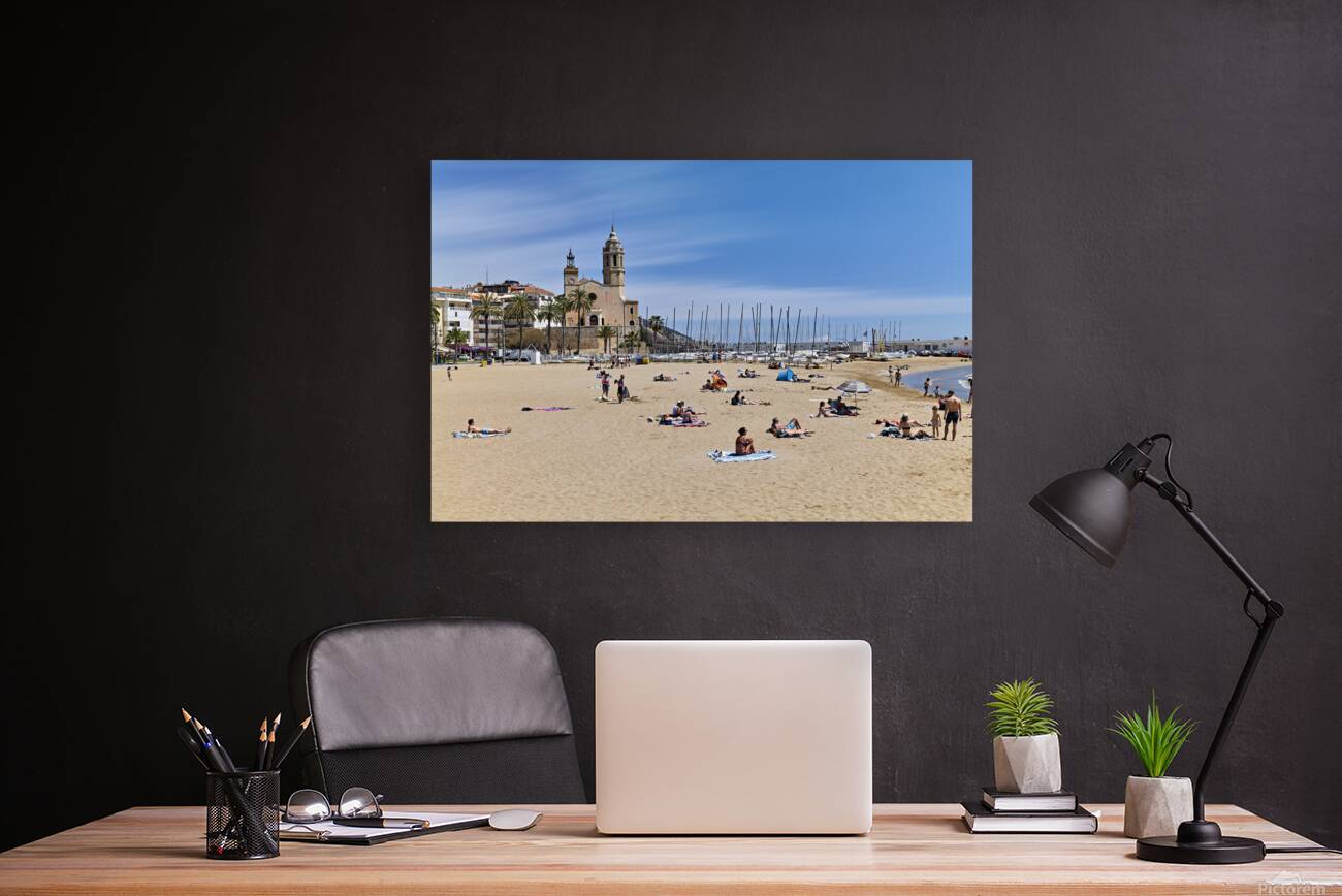 Sitges Catalunya Spain. Panorama view from the beach Reproduction