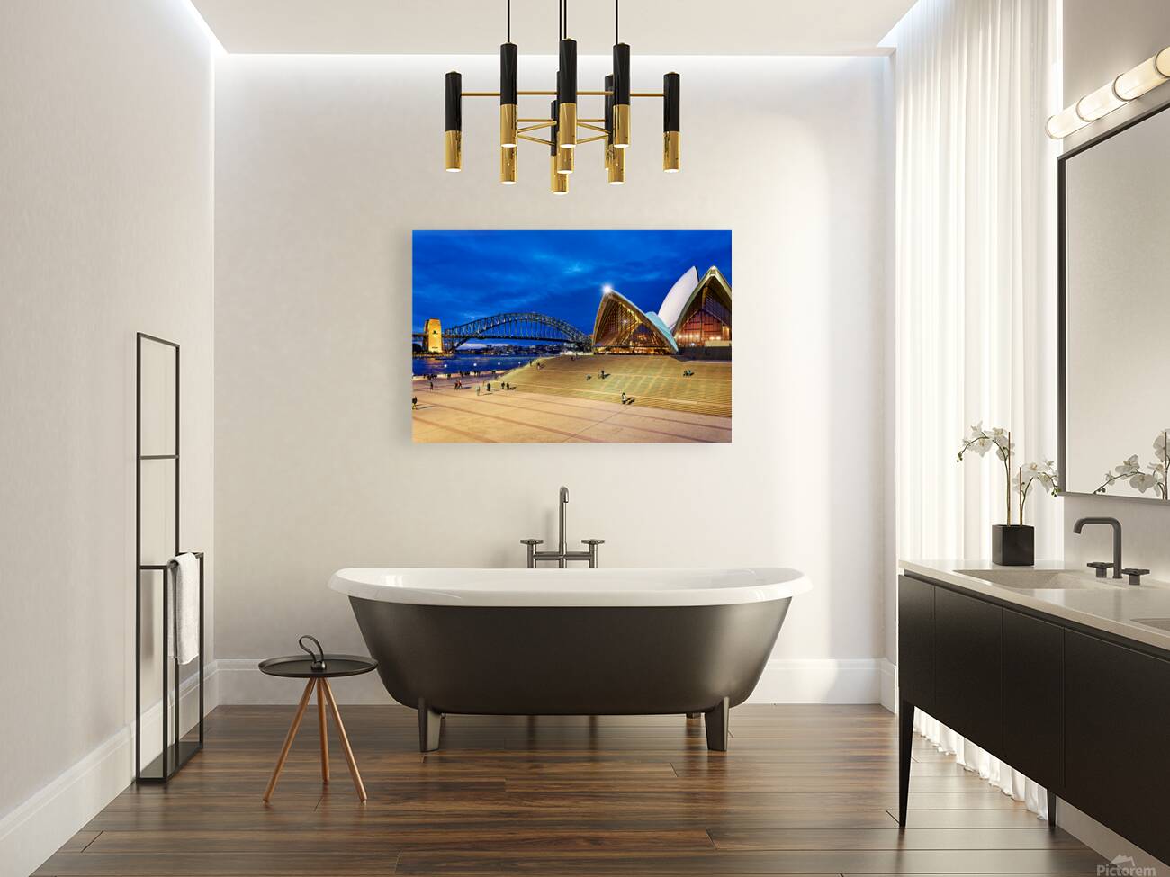 Sydney Opera House and Harbour Bridge at dusk. Reproduction