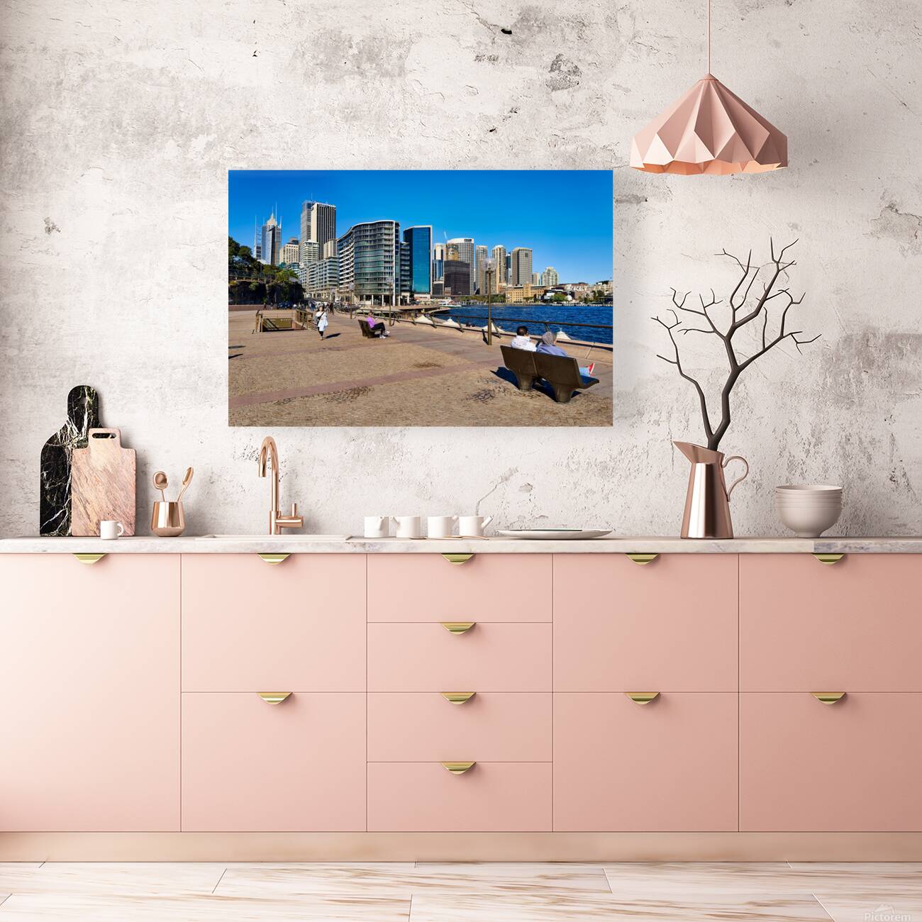 Sydney Harbour skyline with people enjoying the waterfront prome Reproduction