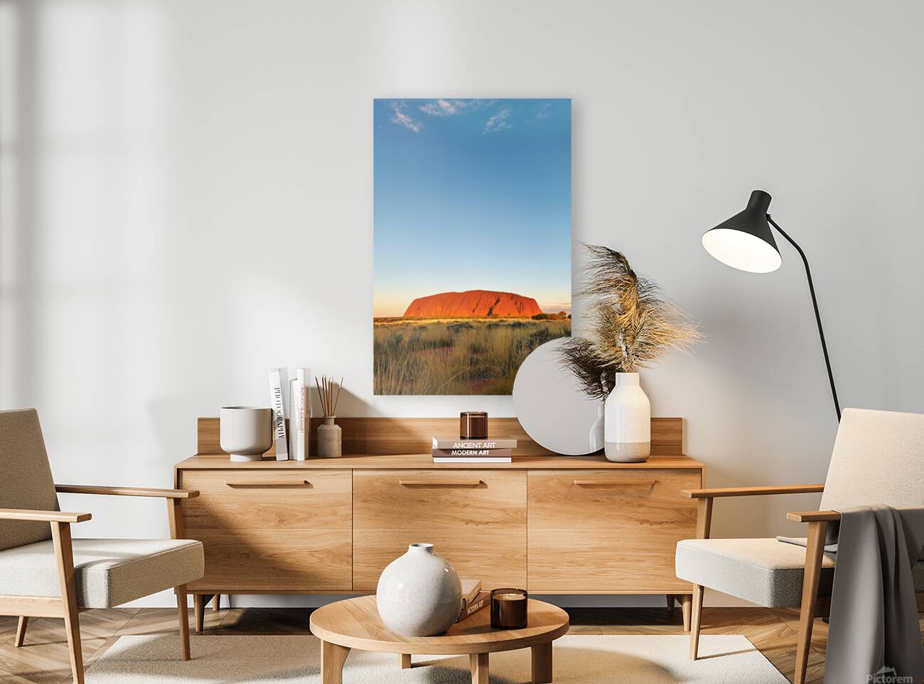 Uluru bathed in golden sunset light Australia. Reproduction