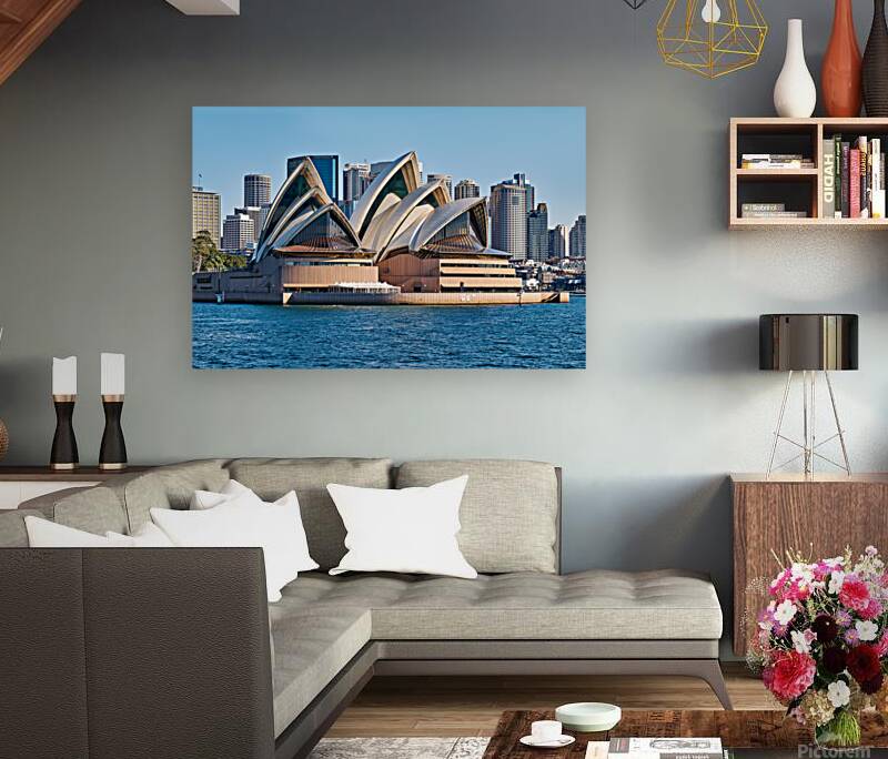 Sydney Opera House and city skyline on a clear day. Reproduction