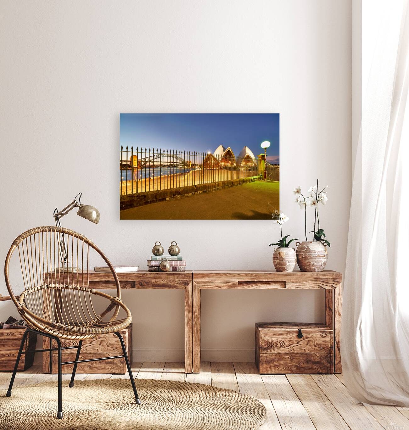 Sydney Opera House and Harbour Bridge at dusk. Reproduction