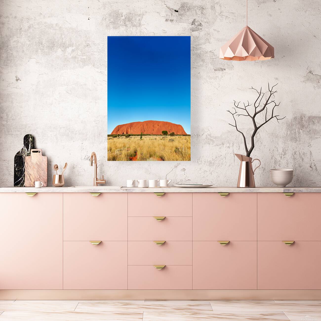 Uluru monolith under a clear blue sky. Reproduction