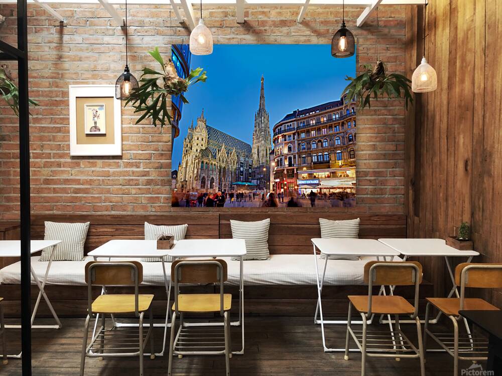 St. Stephens Cathedral at dusk in bustling Vienna. Reproduction