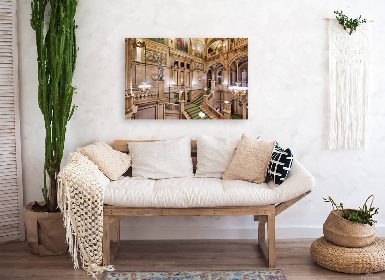 Vienna State Operas opulent grand staircase and hall. Reproduction