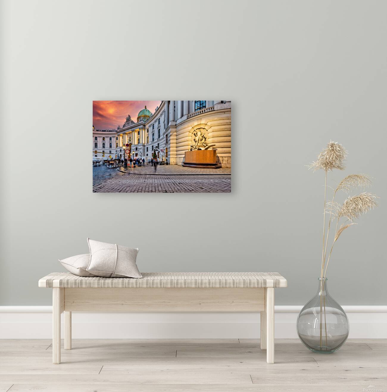 Hofburg Palace Vienna illuminated at dusk with festive street  Reproduction