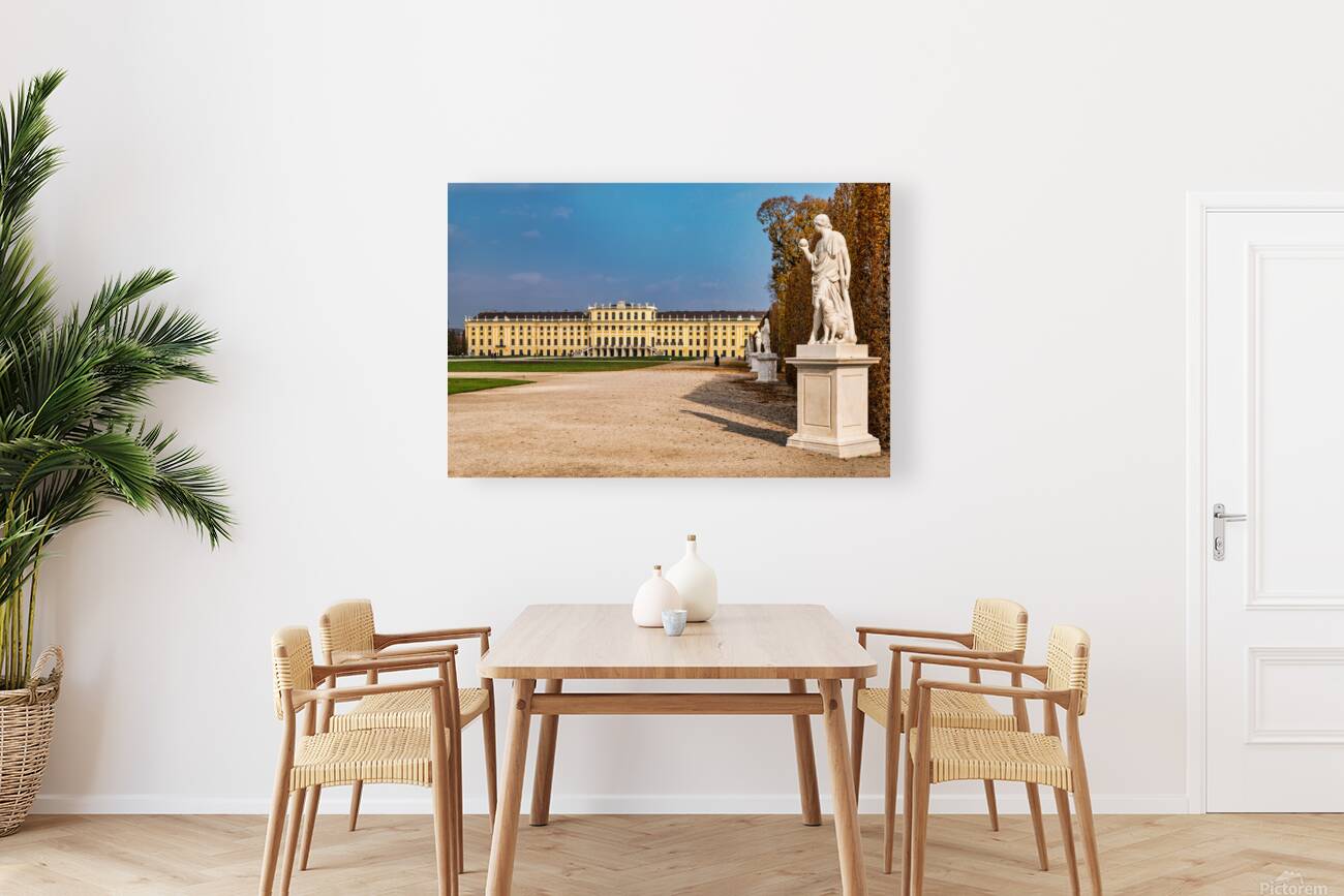 Schönbrunn Palace Vienna with statues and autumn trees. Reproduction