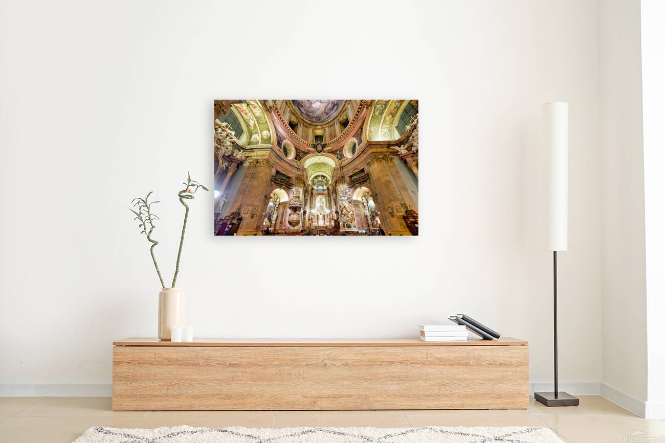 Grand Baroque church interior richly decorated with frescoes an Reproduction