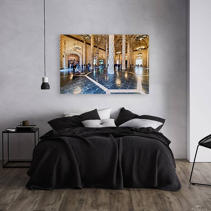 Visitors explore Lonja de la Seda in Valencia Spain Reproduction