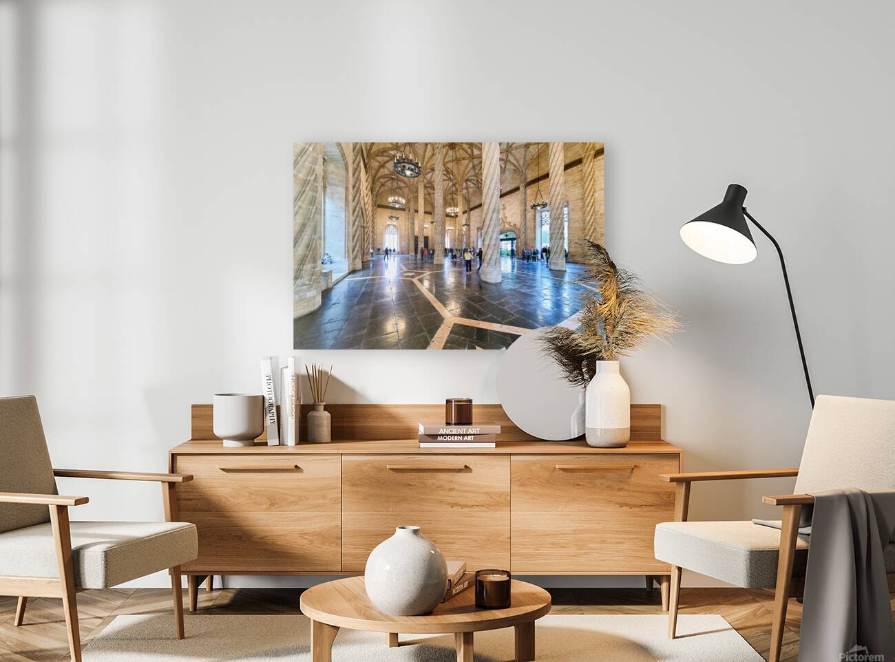 Visitors explore the interior of Lonja de la Seda in Valencia Sp Reproduction