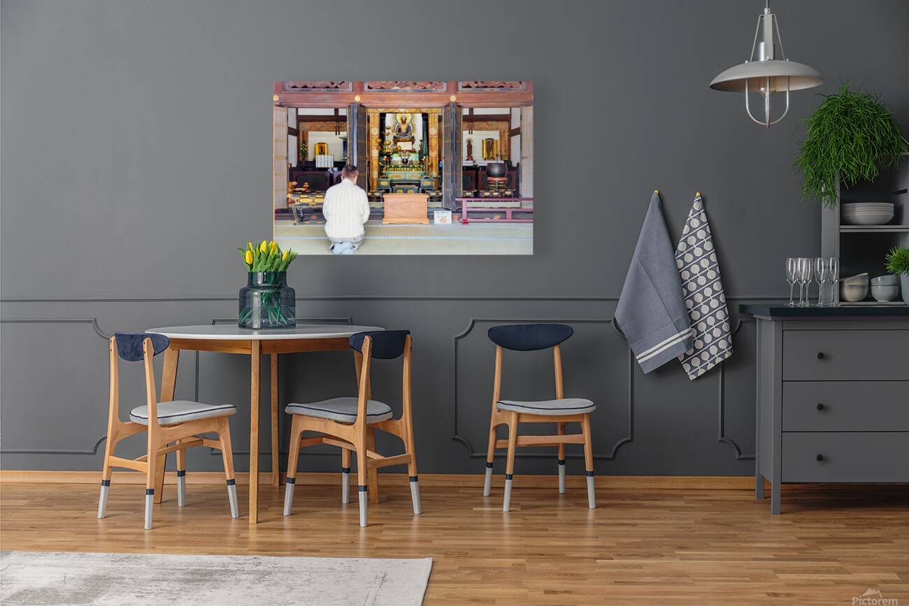 Man prays at Senso ji temple in Asakusa Tokyo Japan Reproduction