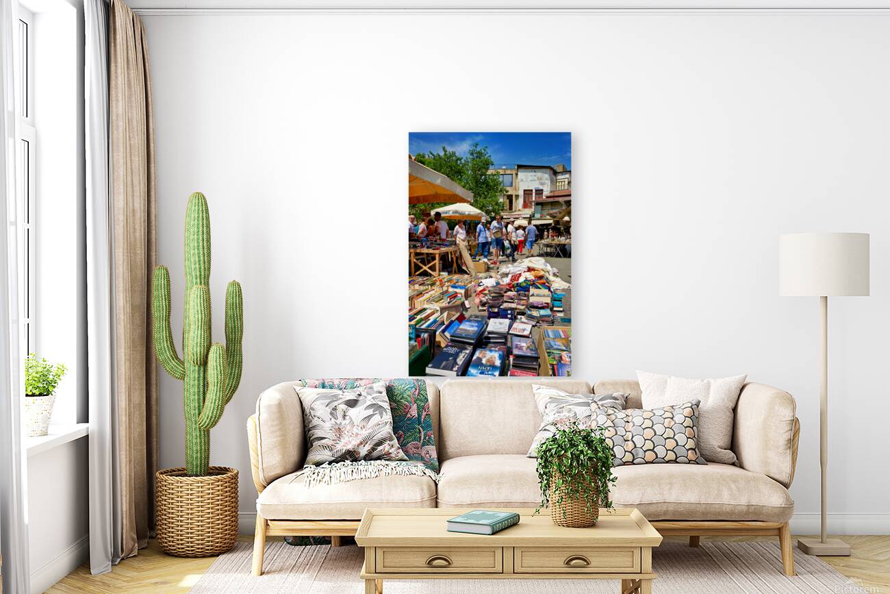 People walk around the bustling flea market at Monastiraki Reproduction