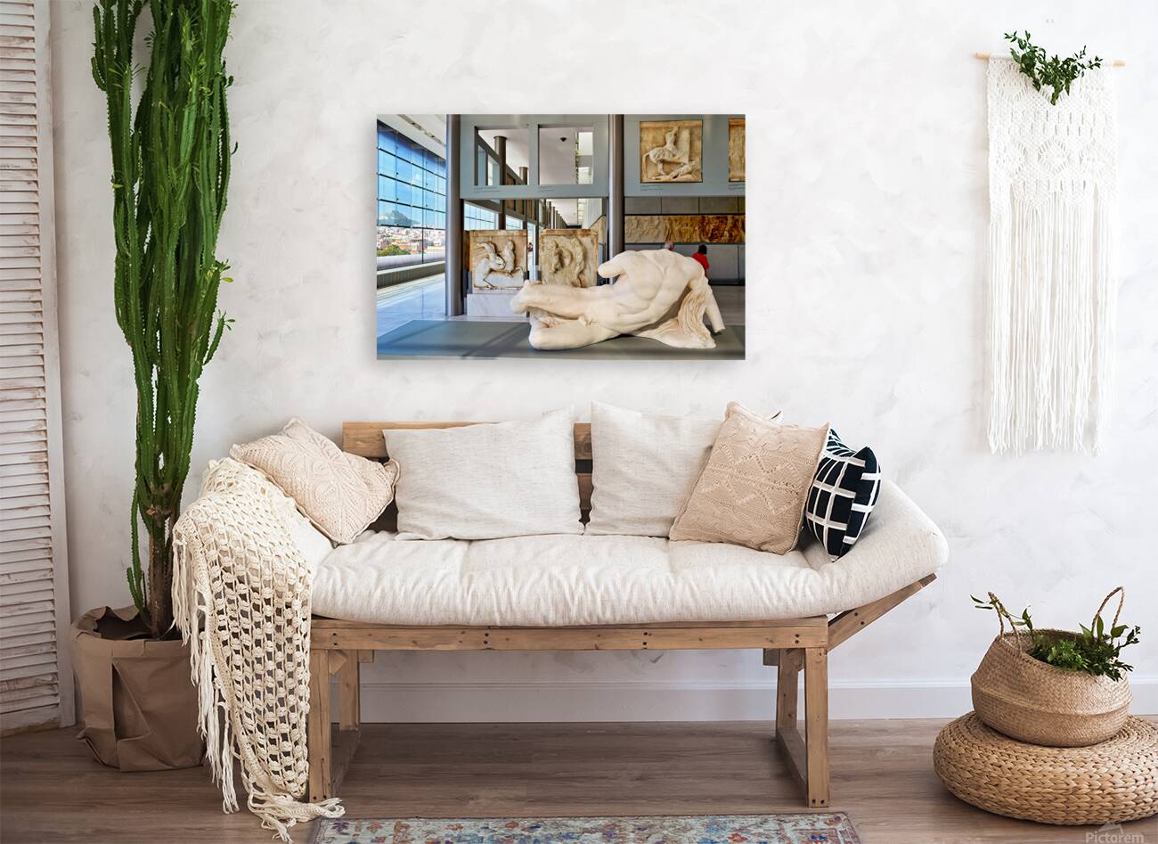 Visitors explore sculptures at Acropolis Museum in Athens Greece Reproduction