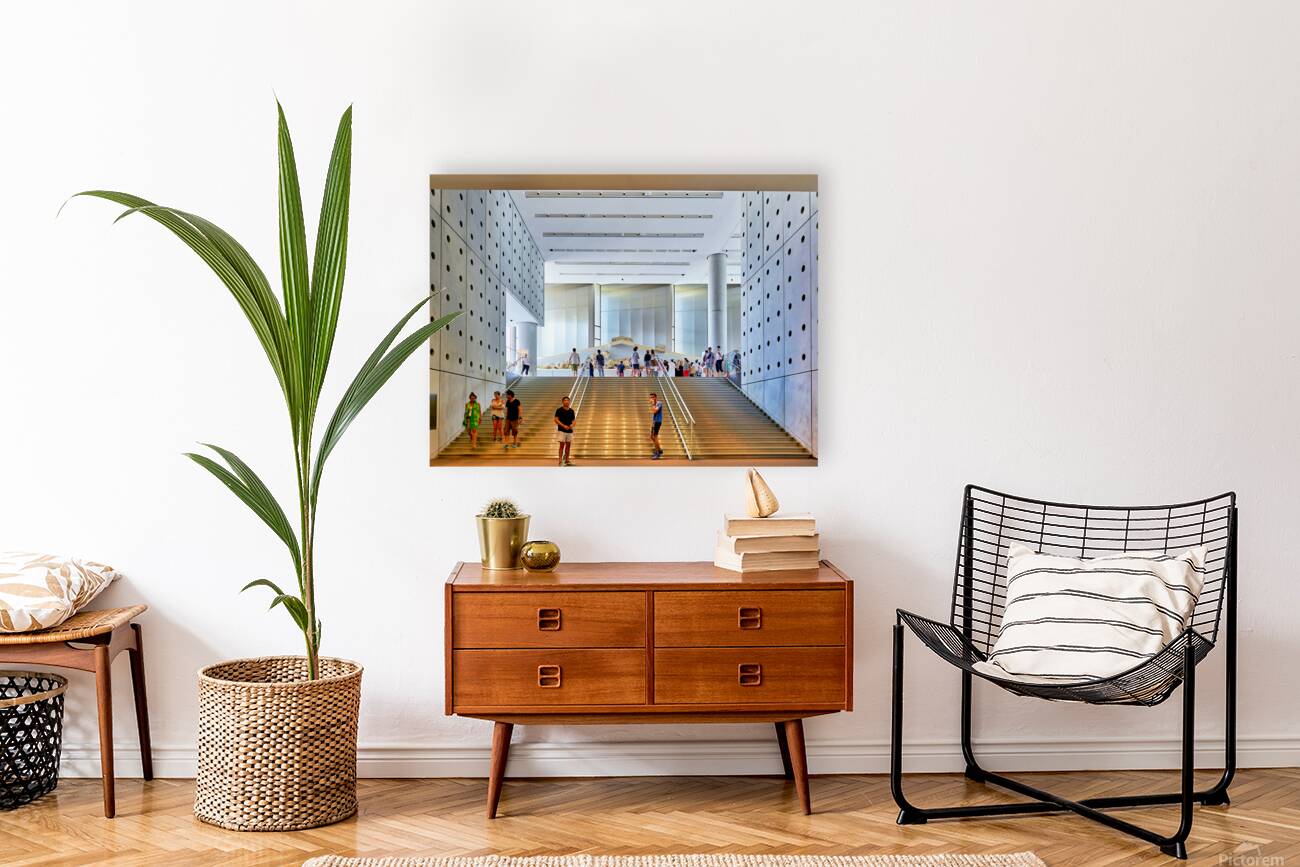 People walk around the Acropolis Museum in Athens Greece Reproduction