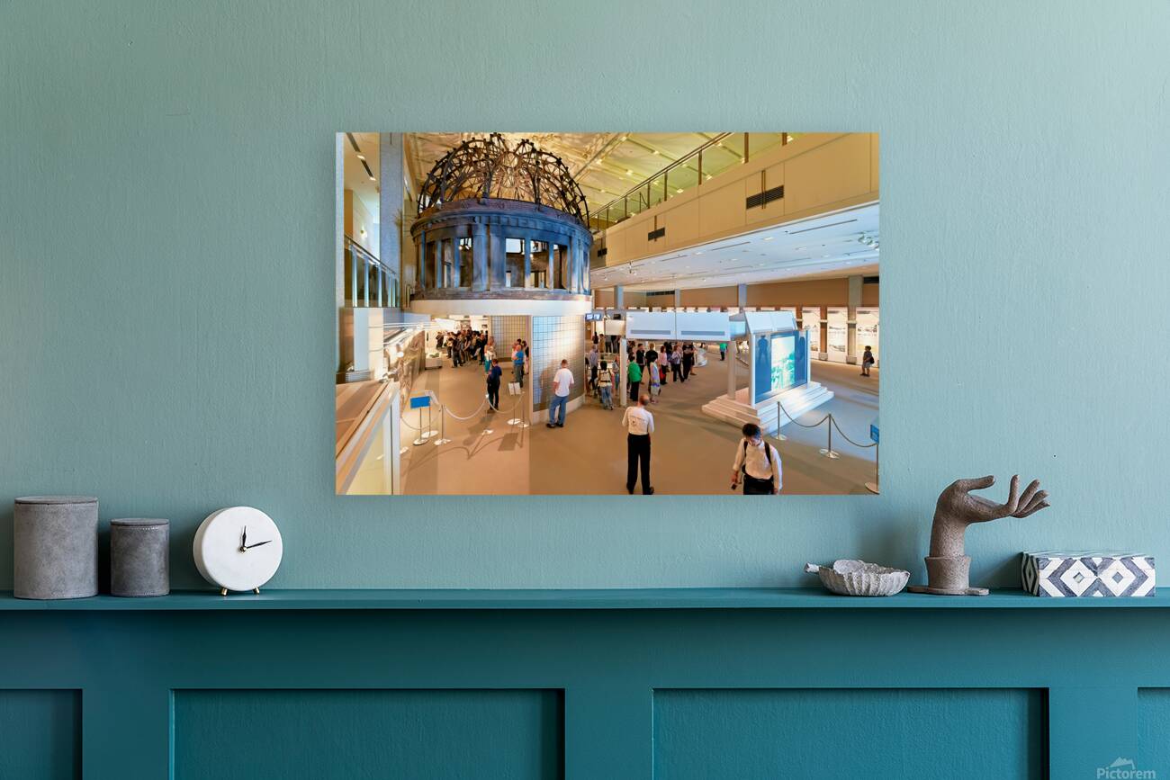 Visitors explore the Peace Memorial Museum in Hiroshima Japan Reproduction