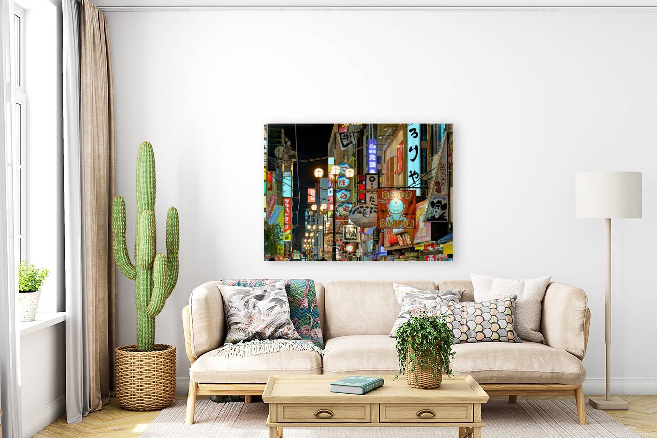 Illuminated signboards in Dotonbori District at sunset in Osaka Reproduction